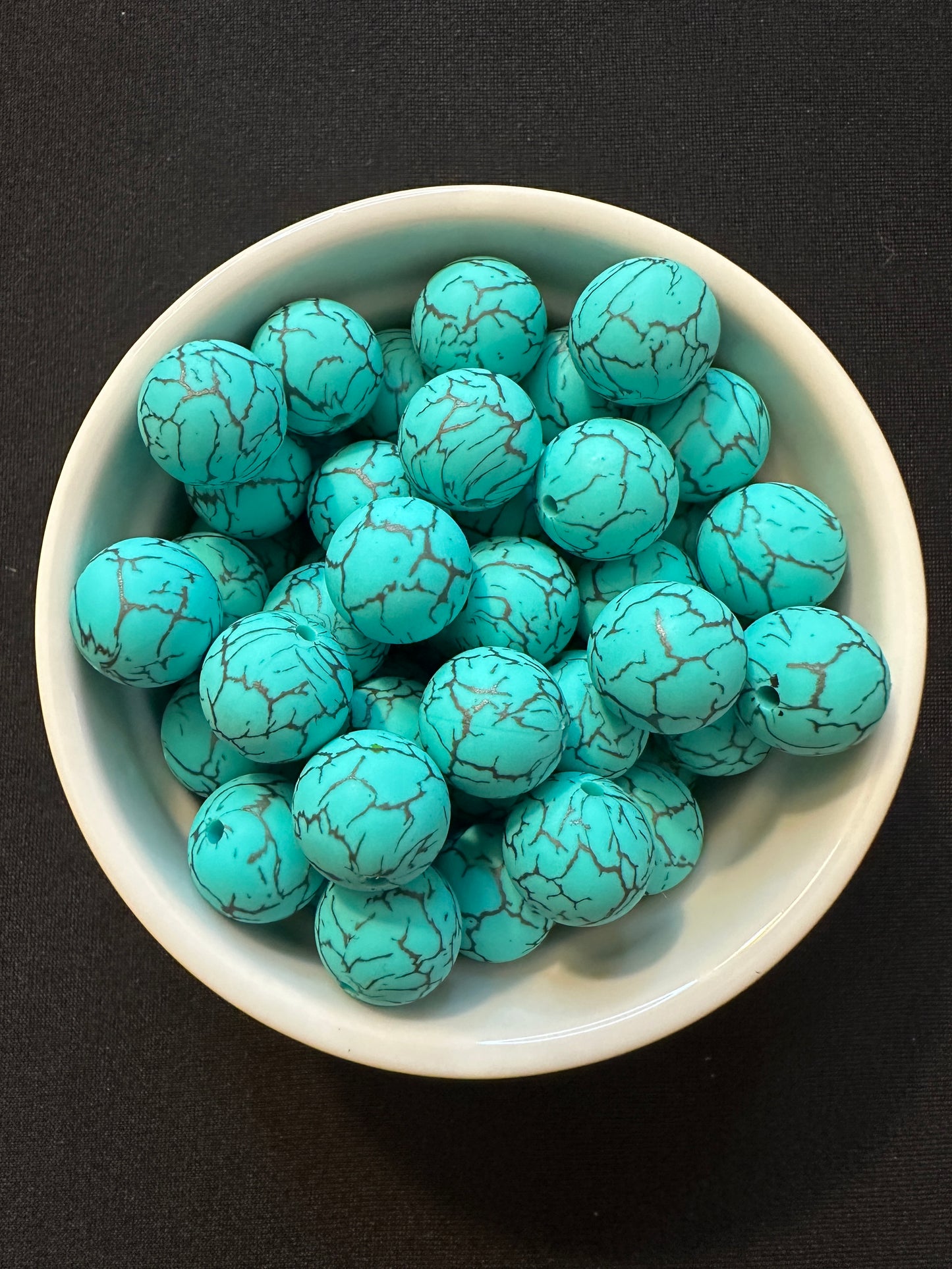 15mm Round Print Design Beads - Turquoise Crackle #C1