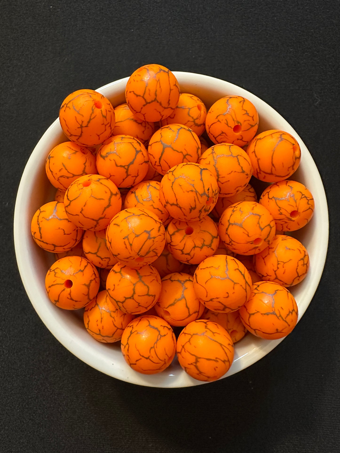 15mm Round Print Design Beads - Bright Orange Crackle #C8