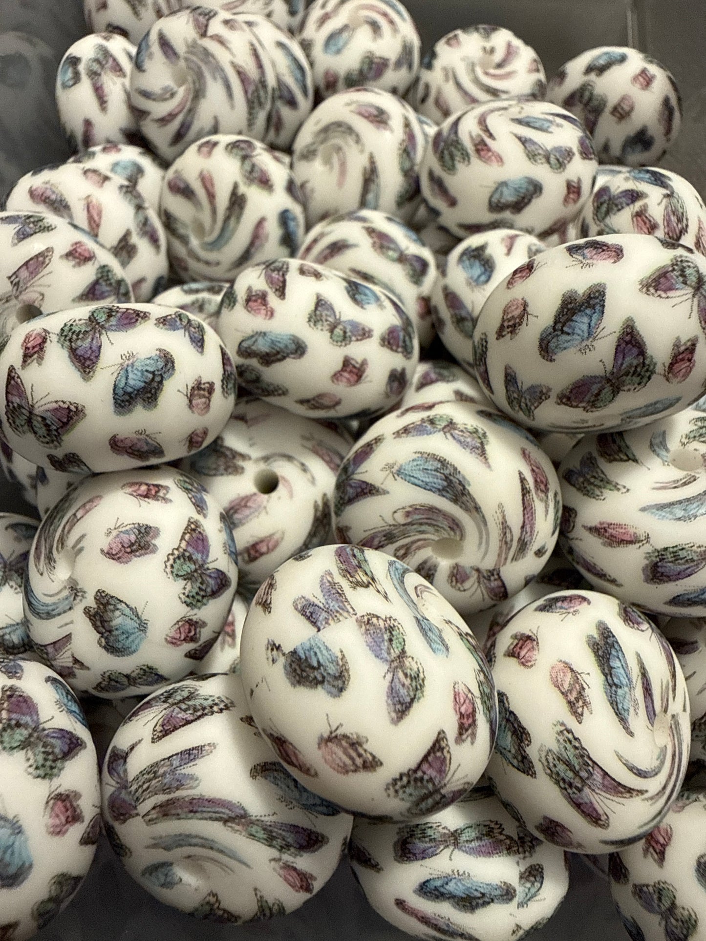 22mm Abacus Printed Bead - Butterfly Blues