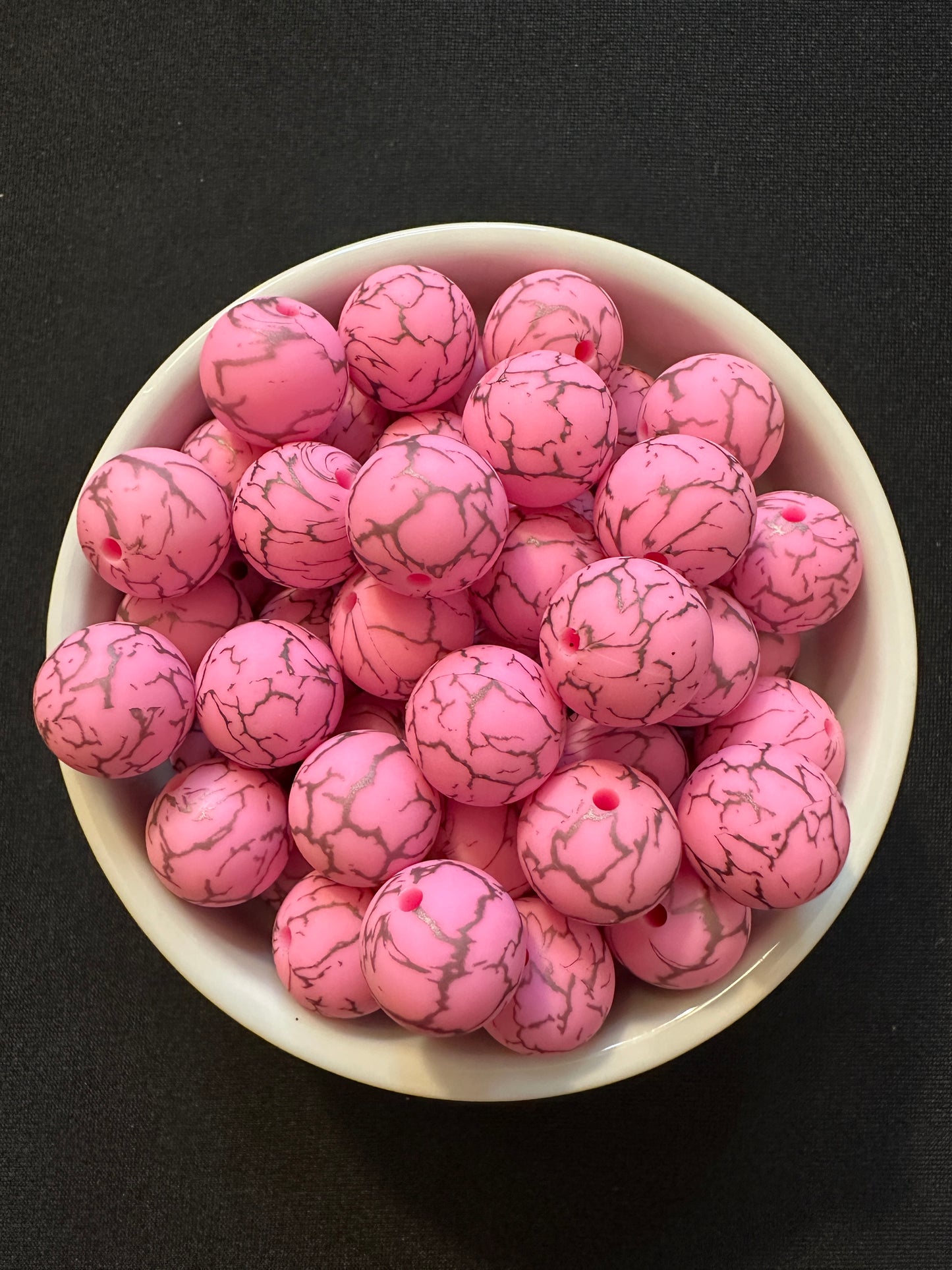 15mm Round Print Design Beads - Pink Elephant Crackle #C89