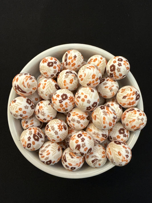 15mm Round Print Design Beads - Fall Blooms