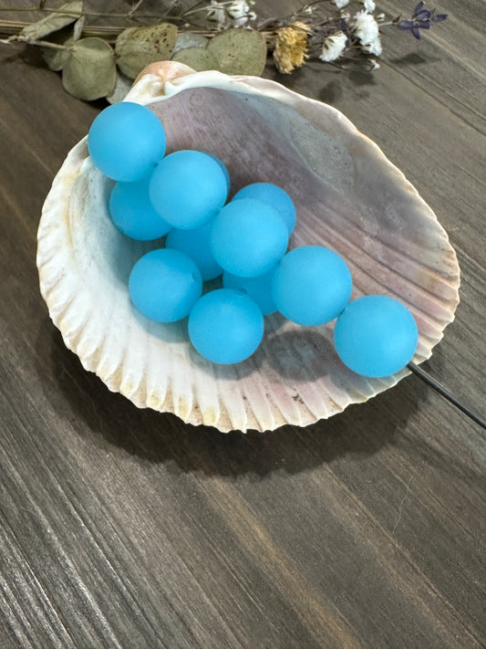 Solid Color Beads -  Frosted Blue Glass #21