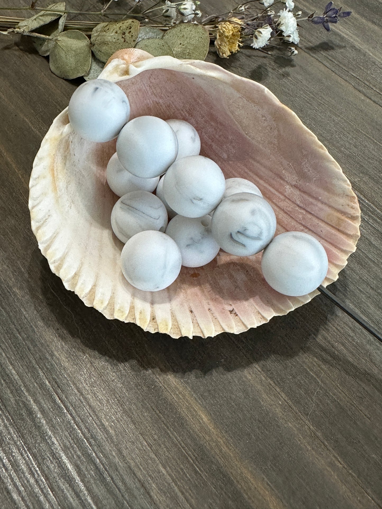 * 15mm Solid Color Beads -  Gray Marble #63