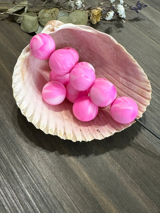 Solid Color Beads - Bright Pink Marble #124