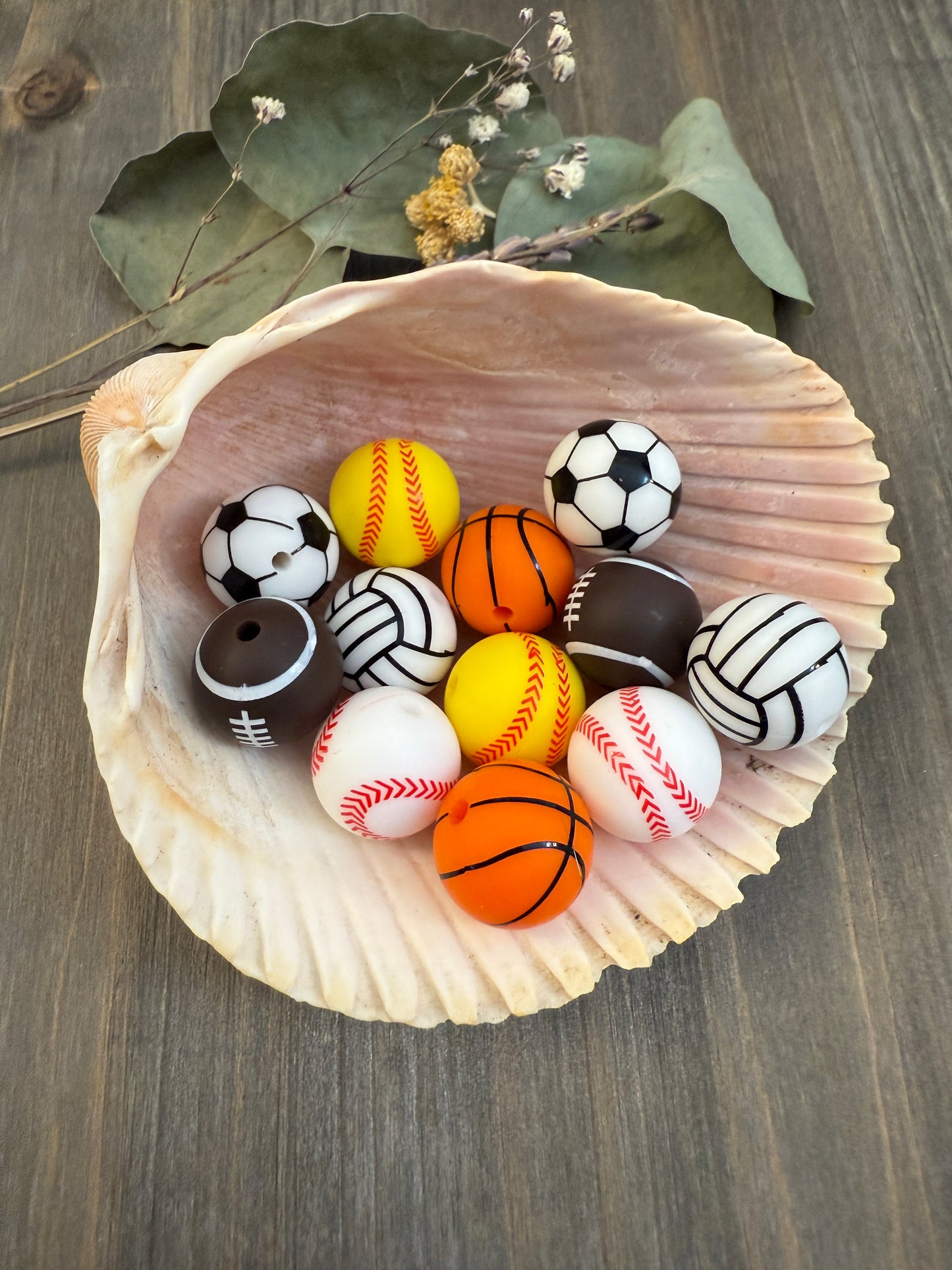 Sports printed round beads