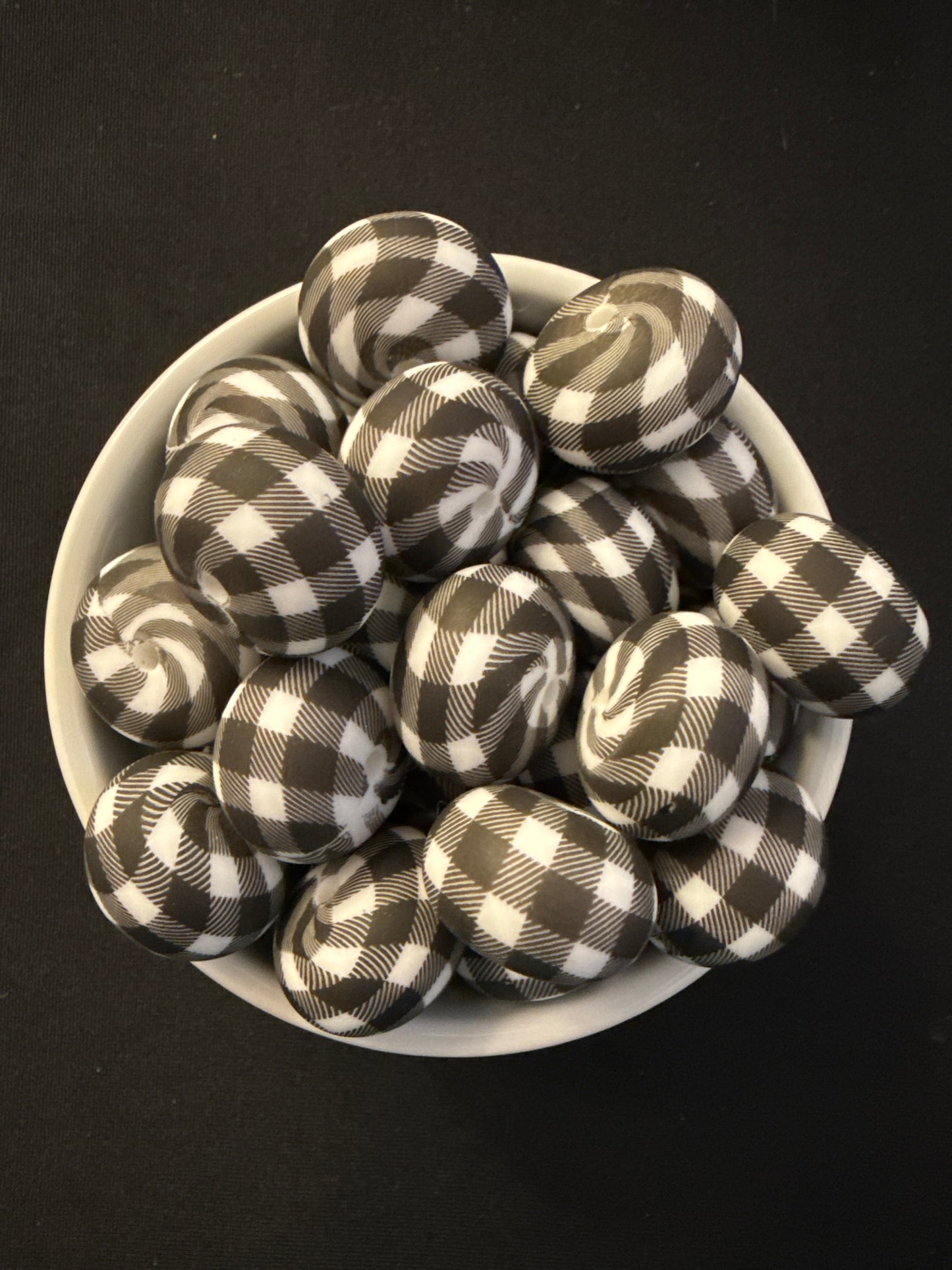 22mm Printed Abacus Bead - Black and White Plaid