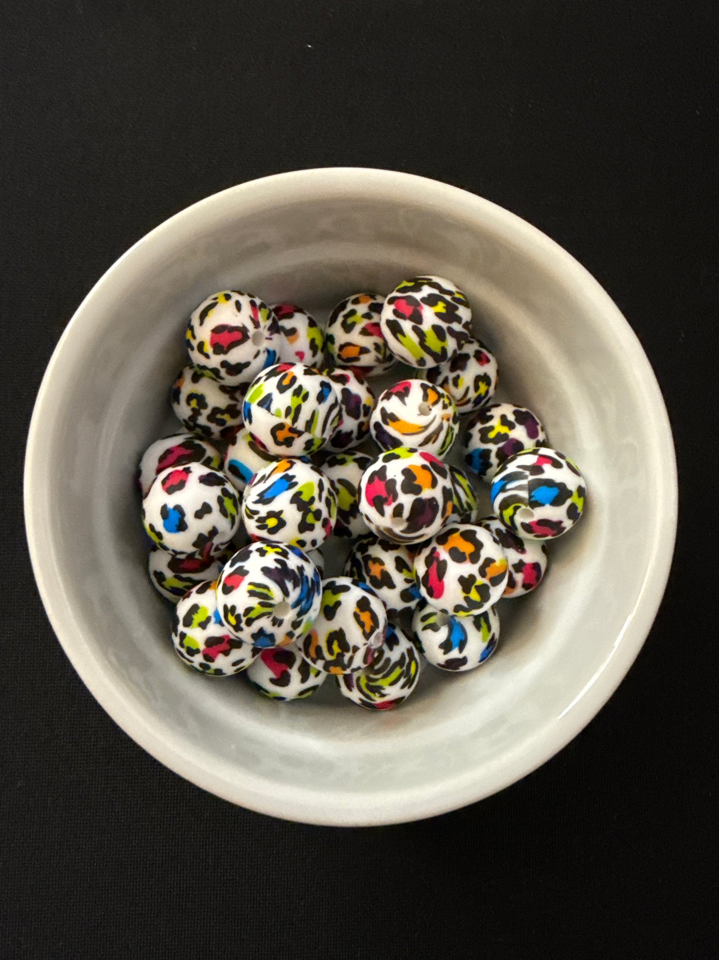 15mm Round Print Design Beads - Bright Leopard P7