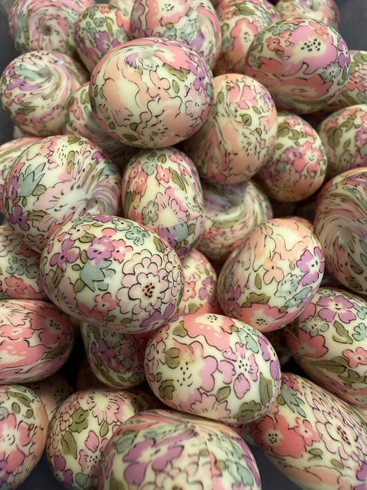 22mm Abacus Printed Bead - Spring Bouquet