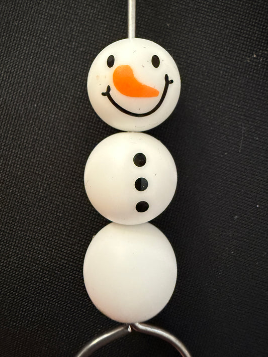 15mm Round Print Design Beads - Snowman Body