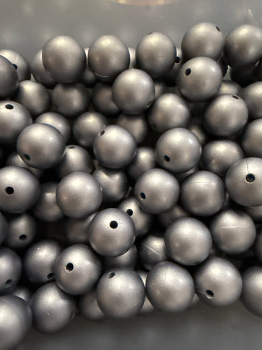 15mm round specialty beads -  Metallic Dark Silver