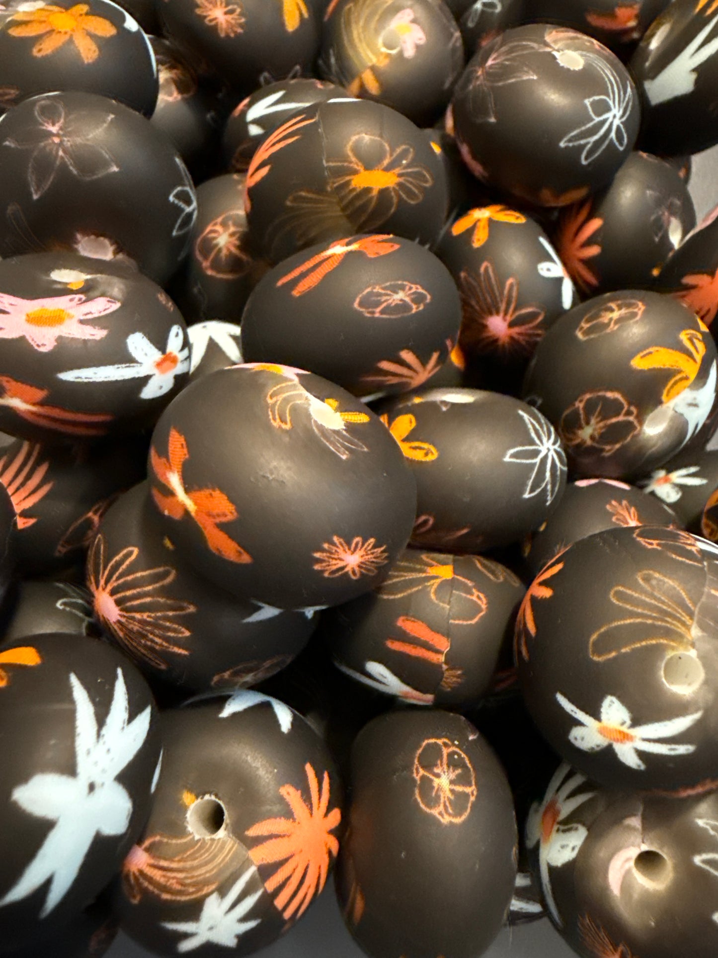 22mm Abacus Printed Bead - Midnight Flowers