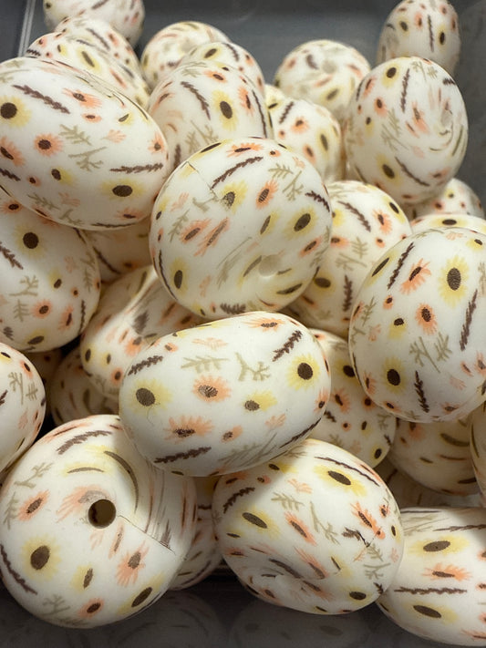 22mm Abacus Printed Bead - Mini Sunflowers