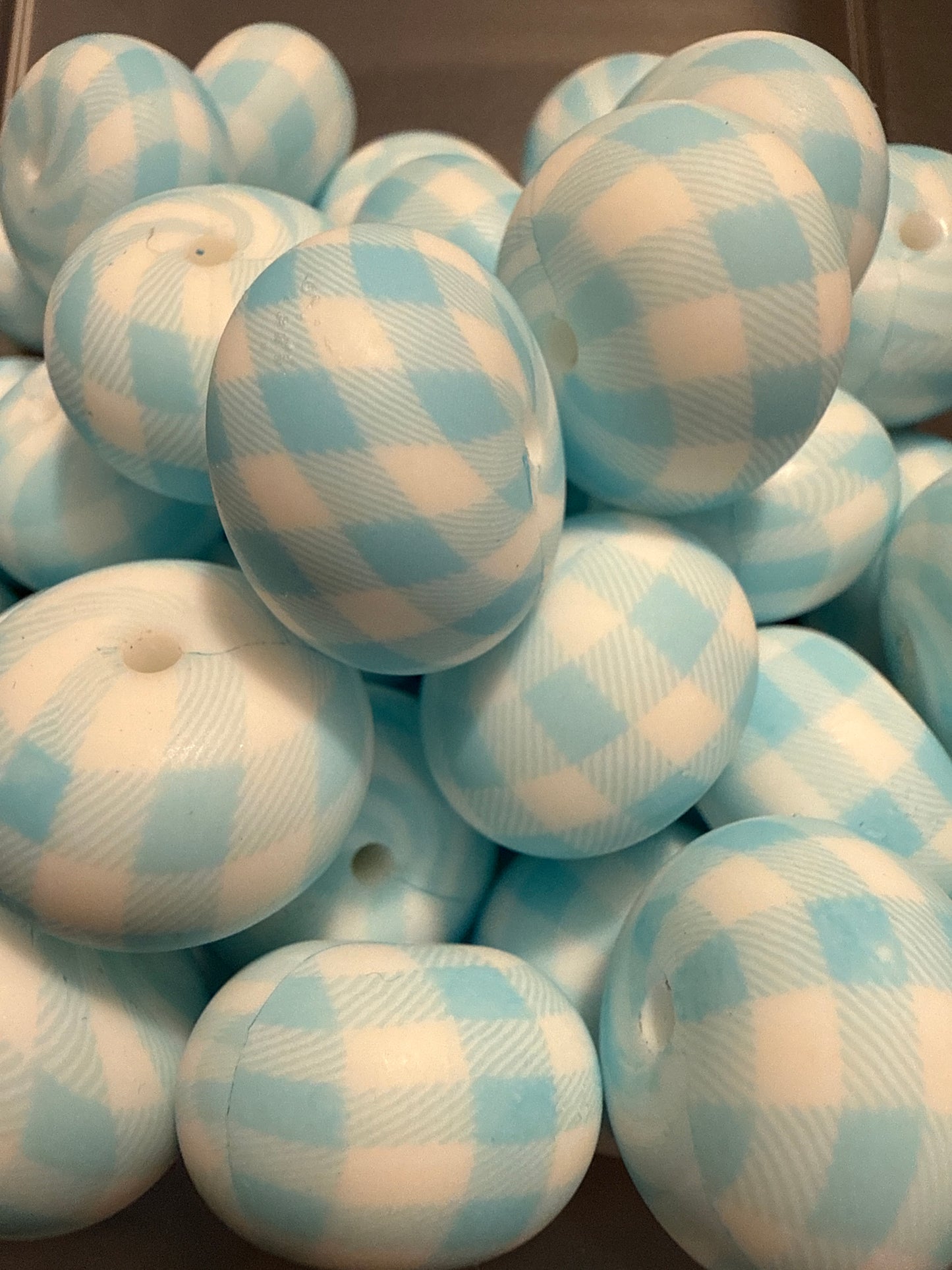 22mm Abacus Printed Bead - Blue Plaid
