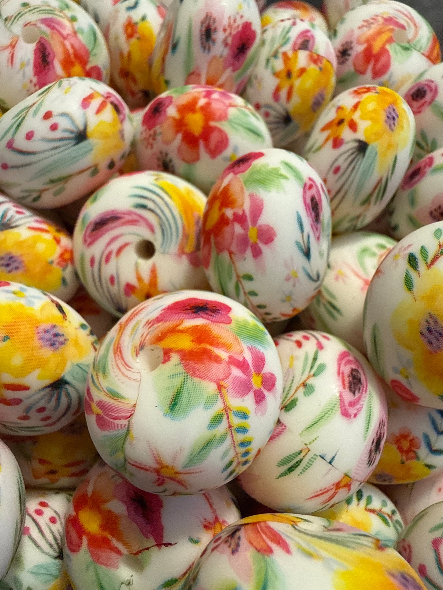 22mm Abacus Printed Bead - Spring Flowers