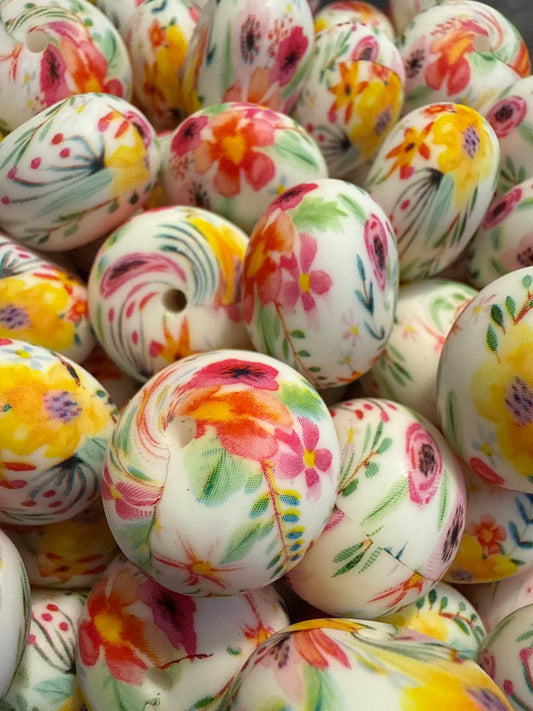 22mm Abacus Printed Bead - Spring Flowers
