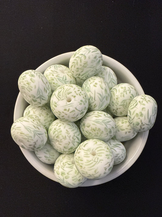 22mm Printed Abacus Bead - Green Leaves