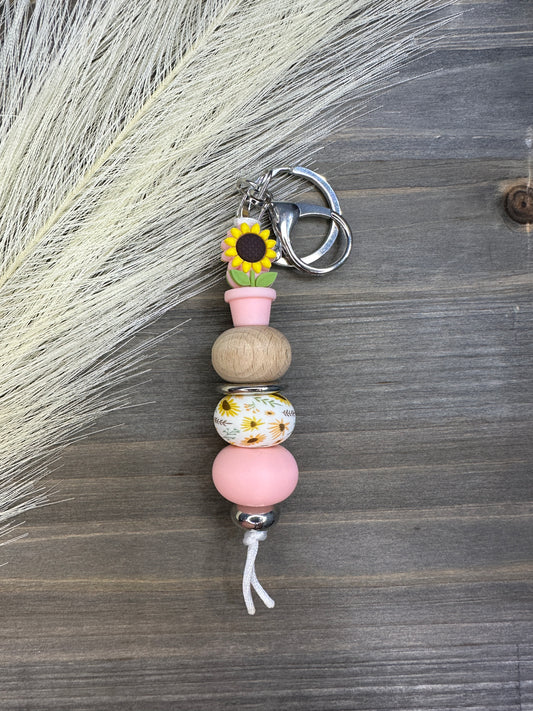 Sunflower pink flowerpot keychain