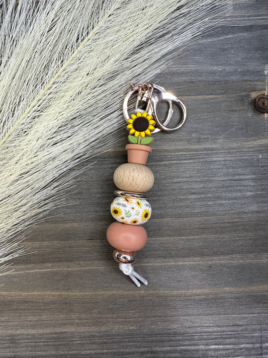 Sunflower terracotta flowerpot keychain