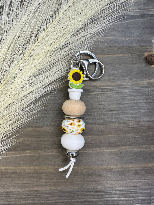 Sunflower white flowerpot keychain