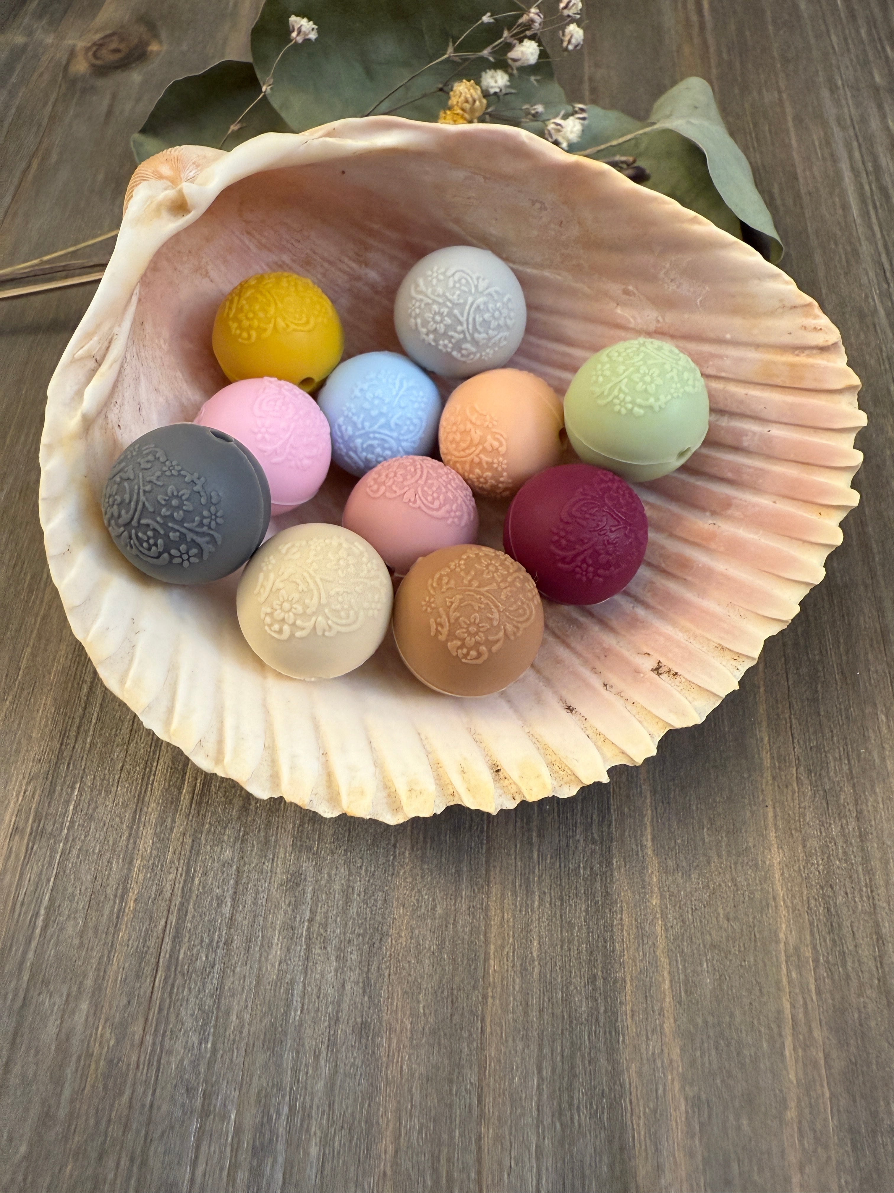 Embossed Solid Color Beads - 15mm round & 14mm abacus – Sun & Sea ...